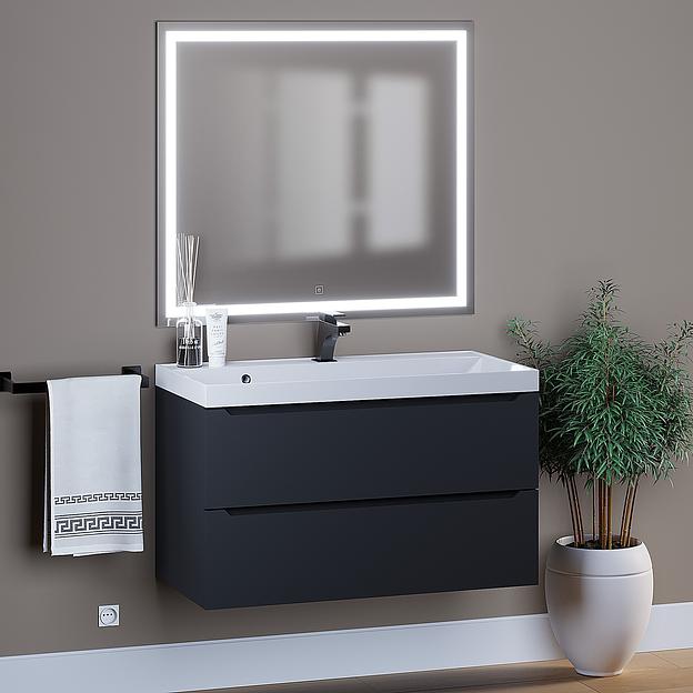 Тумба с раковиной для ванной Uperwood Tanos 90 см, подвесная, матовая, черная фото 5