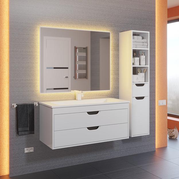 Тумба с раковиной для ванной Uperwood Modul 100 см, подвесная, матовая, белая/графит фото 10