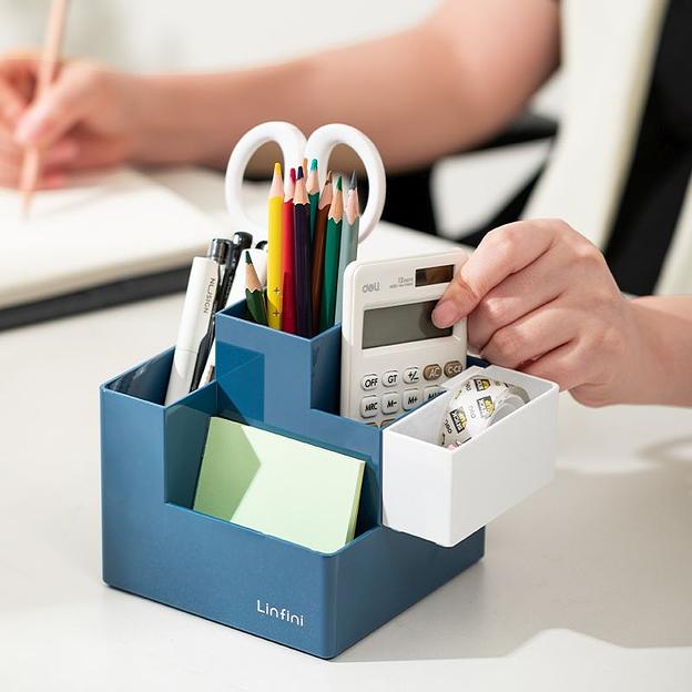 Подставка Deli EZ072BLUE Linfini 6отд. для письменных принадлежностей 120x120x123мм синий фото 2