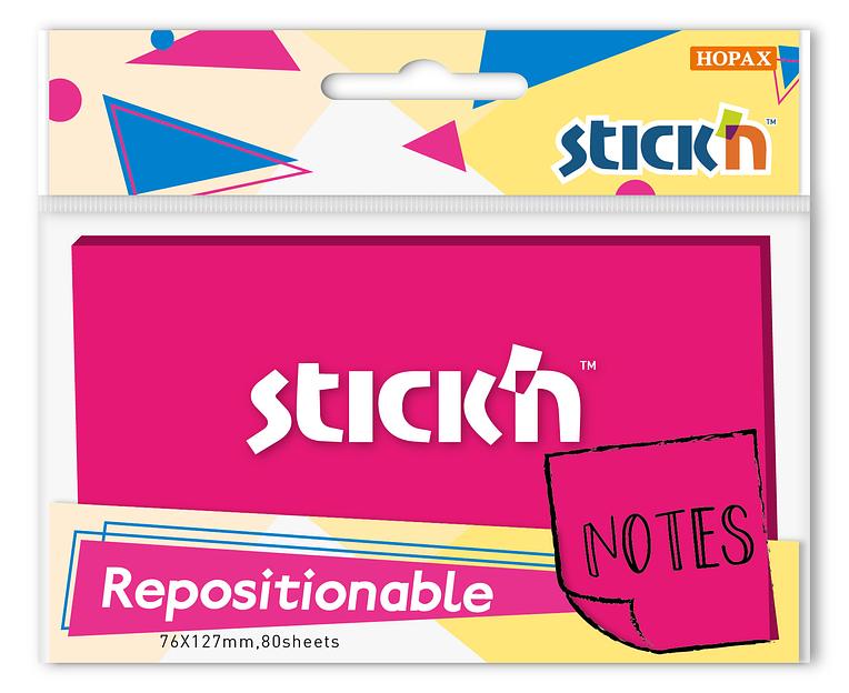 Блок самоклеящийся бумажный Stick`n 27079 76x126мм 80лист. 70г/м2 пурпурный неон 1цв.в упак. фото 1