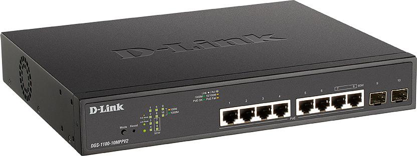 Коммутатор D-Link DGS-1100-10MPPV2/A 8G 2SFP 8PoE+ 242W настраиваемый фото 2