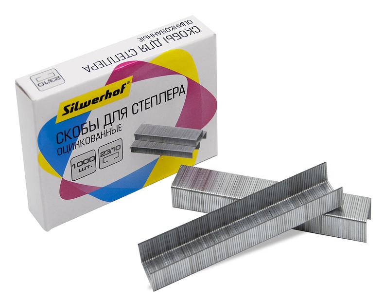 Скобы для степлера 23/10 Silwerhof оцинкованные кор.карт. (упак.:1000шт.) фото 1