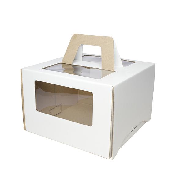 Коробка для торта 4 окна с ручками мгк 27х27х20 см фото 1
