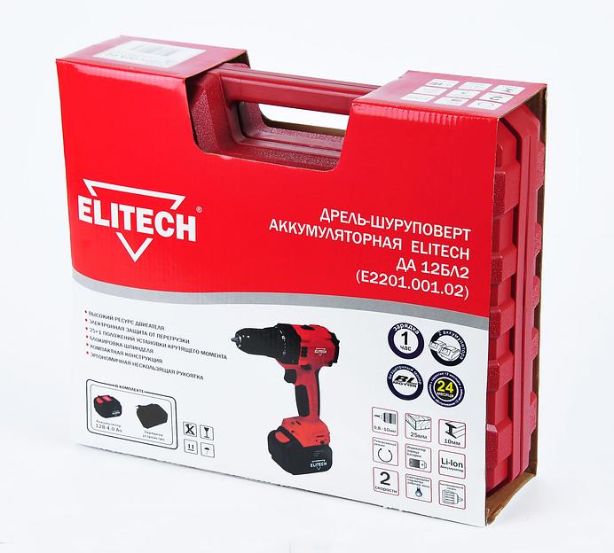 Дрель-шуруповерт Elitech ДА 12БЛ2 (Е2201.001.02) аккум. патрон:быстрозажимной (кейс в комплекте) (191606) фото 4