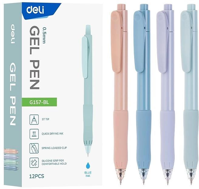 Ручка гелев. автоматическая Deli EG157-BL ассорти d=0.5мм син. черн. резин. манжета фото 1