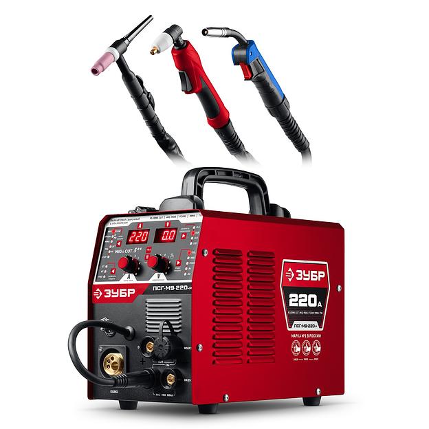ЗУБР MIG & CUT 5-в-1, MIG / MAG, PLASMA CUT, FCAW, MMA, TIG, 220 А, полуавтомат сварочный, с газом / без газа, горелка ПСГ-220 (ПСГ-М9-220-Р) фото 1