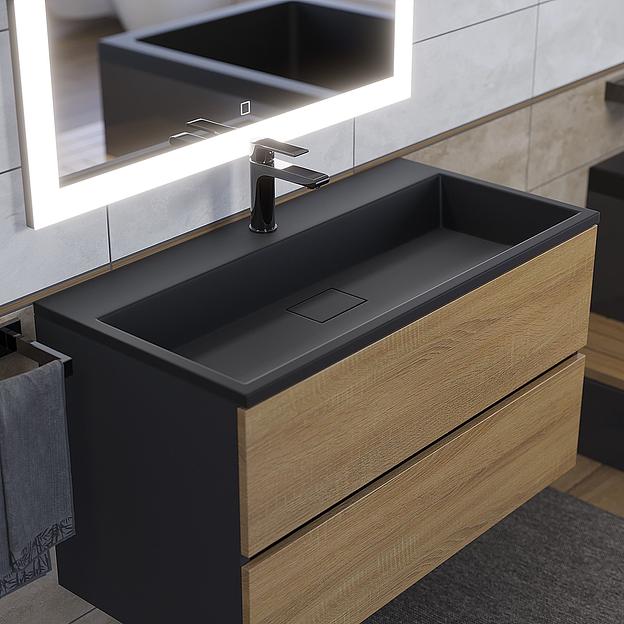 Тумба под раковину для ванной Uperwood Barsa 90 см, подвесная, черная/дуб сонома фото 4