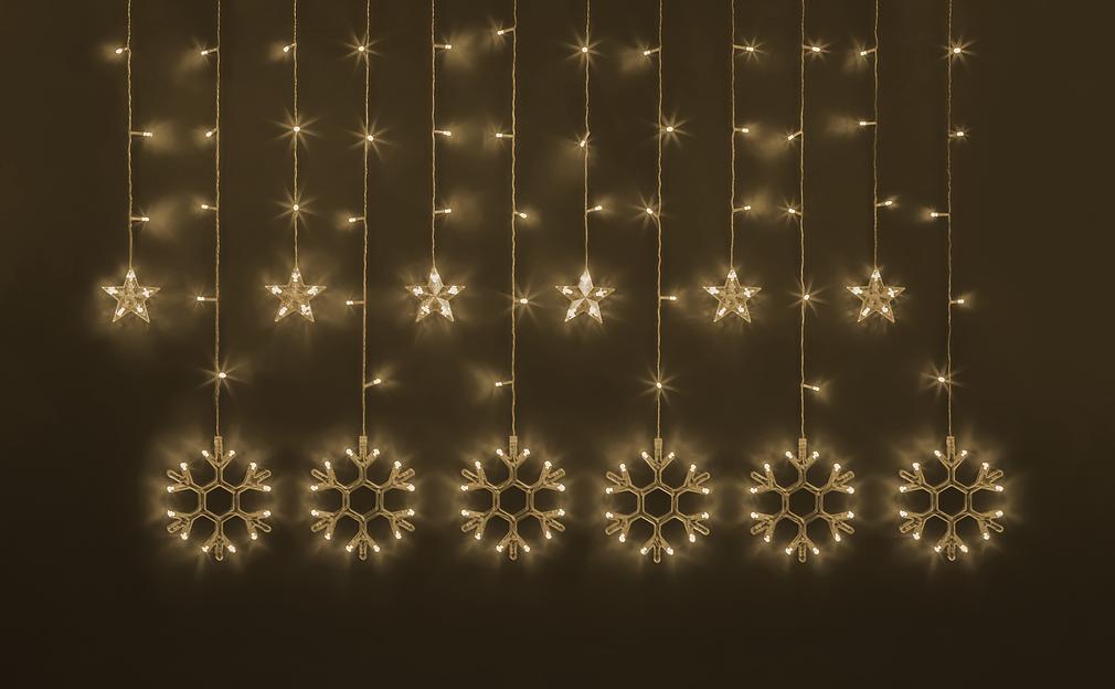 Гирлянда новогодняя светодиодная NGF-D032-01 бахрома звезды и снежинки WW 2.5*1м IP20 Navigator Group 30620 фото 1