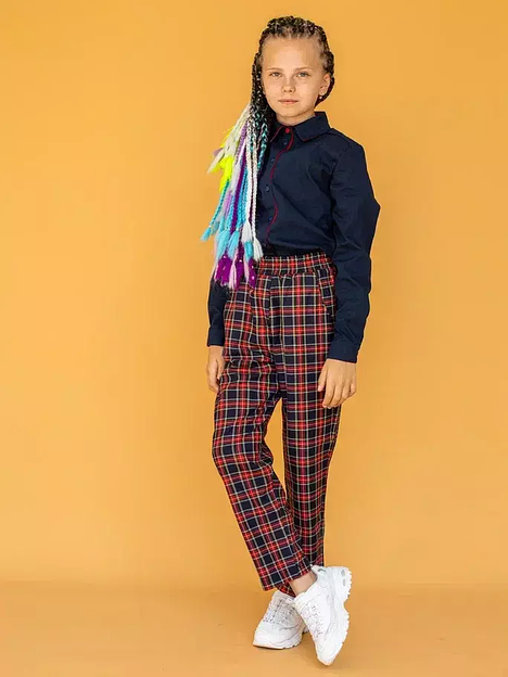 Брюки прямые на девочку KristiKlo «Оксфорд» красная клетка ОПТ фото 10