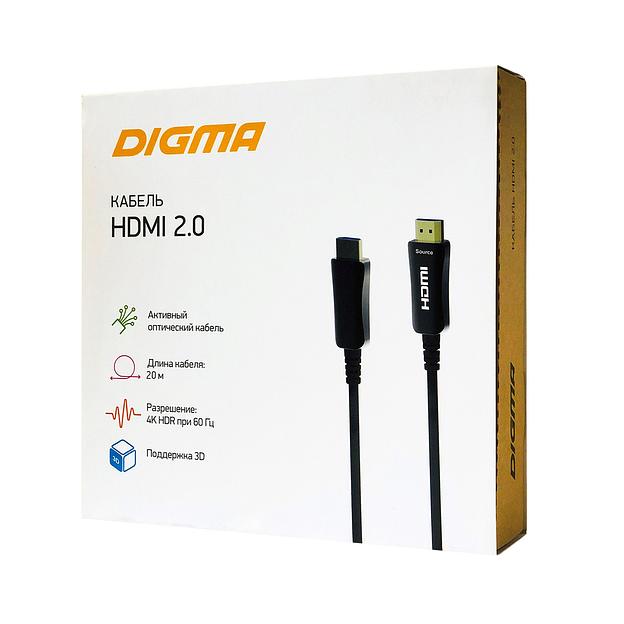 Кабель аудио-видео Digma HDMI 2.0 AOC HDMI (m)/HDMI (m) 20м. Позолоченные контакты черный (BHP AOC 2.0-20) фото 3
