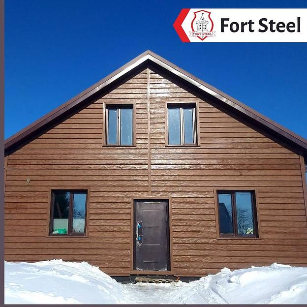 Металлический сайдинг «Евробрус с тиснением» цвет Printech Тёмный дуб 3D фото 2