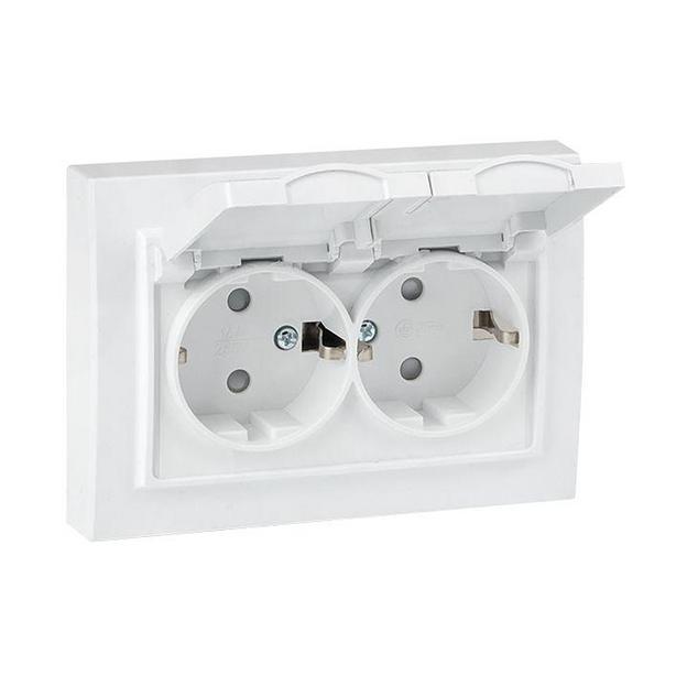 Розетка 2-м СП Минск 16А IP44 с заземл. защ. шторки с крышкой бел. EKF ERR16-129-200-44 фото 1