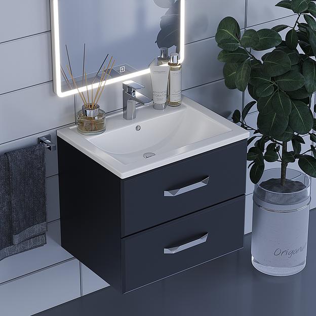 Тумба с раковиной для ванной Uperwood Foster 60 см, подвесная, черная фото 1