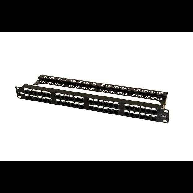 Коммутационная панель SNR, 19" неэкранированная, 1U, 48 портов, cat.5e, горизонтальная заделка фото 1