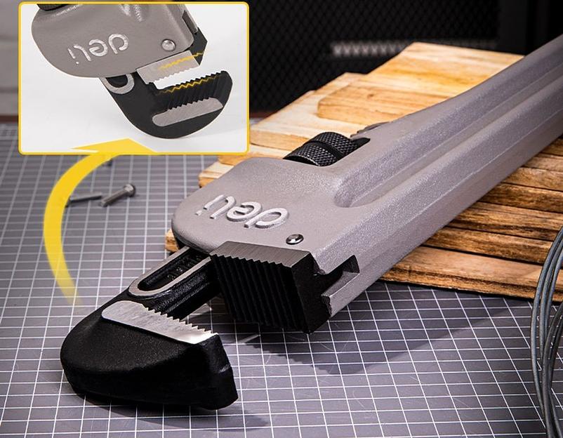Ключи Deli Трубный ключ Стиллсона облегченный Deli DL105024 550мм, максимальное открытие 73мм, Cr-Mo + углеродистая сталь фото 6