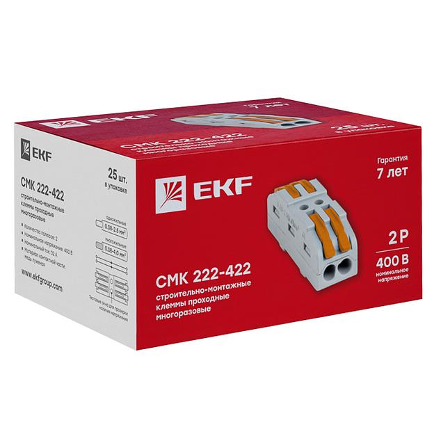 EKF plc-smk-422 Строительно-монтажная клемма СМК 222-422 проходная 2 полюса 0,08-4мм2 фото 3