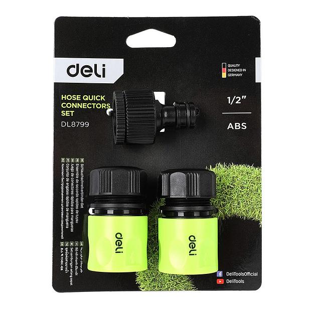 Набор соединителей для шлангов 3 шт 1/2" Deli DL8799 1/2" быстросъемный коннектор с аквастопом, 1/2" быстросъемный коннектор, штуцер 1/2"-3/4", ударопрочный пластик фото 3