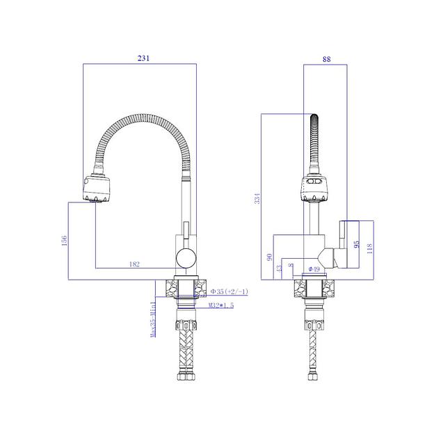 Смеситель для кухни шаровый с гибким изливом нержавеющая сталь фото 2