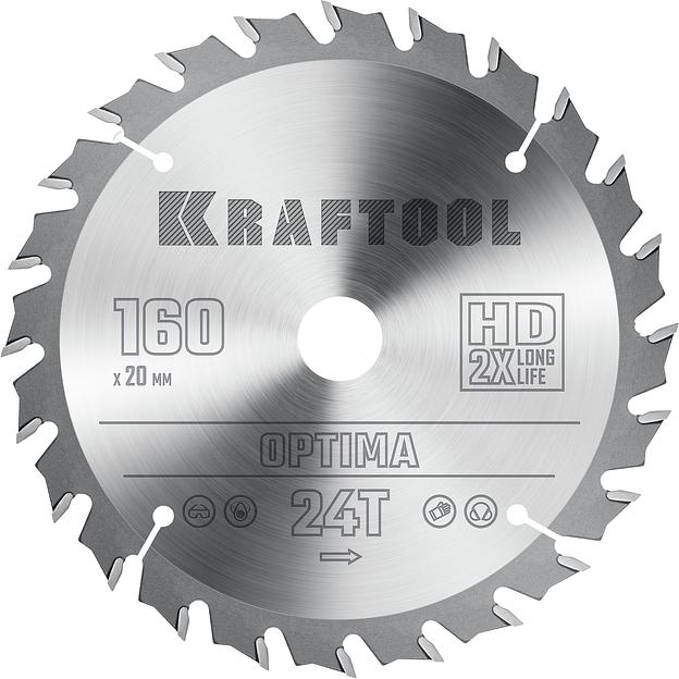 KRAFTOOL Optima, 160 х 20 мм, 24Т, пильный диск по дереву (36951-160-20) фото 1