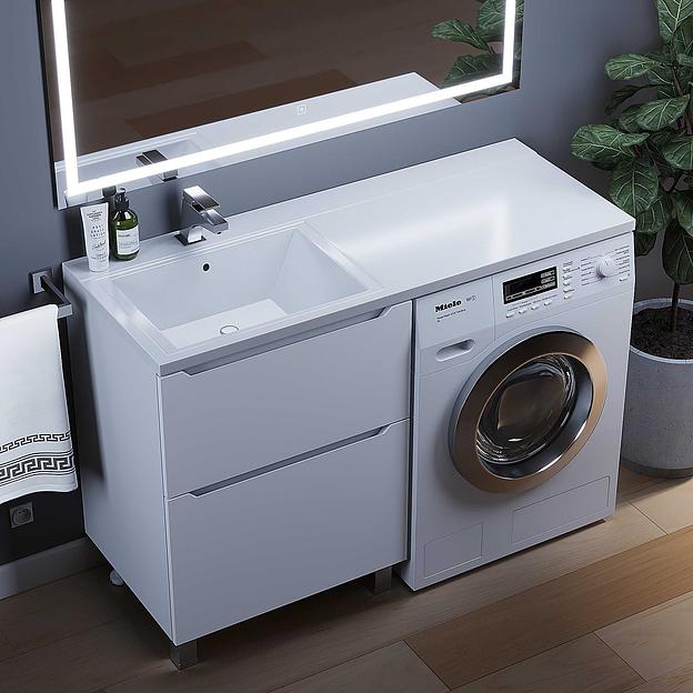 Тумба под стиральную машину Uperwood Tanos 60 см, напольная, белая, 2 ящика фото 3