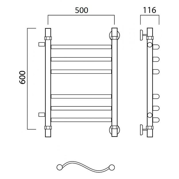 Полотенцесушитель водяной Роснерж Волна L101011 60x50 с боковым подключением 400 групповой фото 2