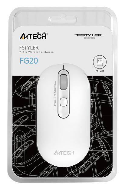 Мышь A4Tech Fstyler FG20 белый оптическая (2000dpi) беспроводная USB для ноутбука (4but) фото 4
