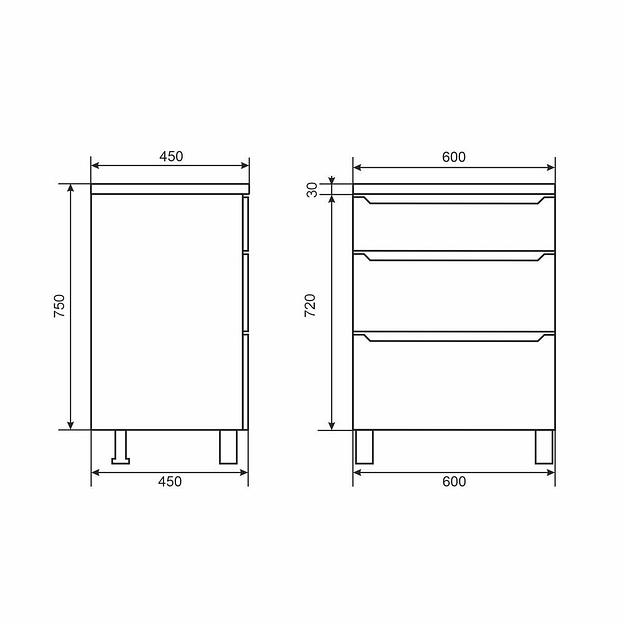 Тумба под раковину для ванной Uperwood Tanos 60 см, напольная, черная матовая, 3 ящика фото 10