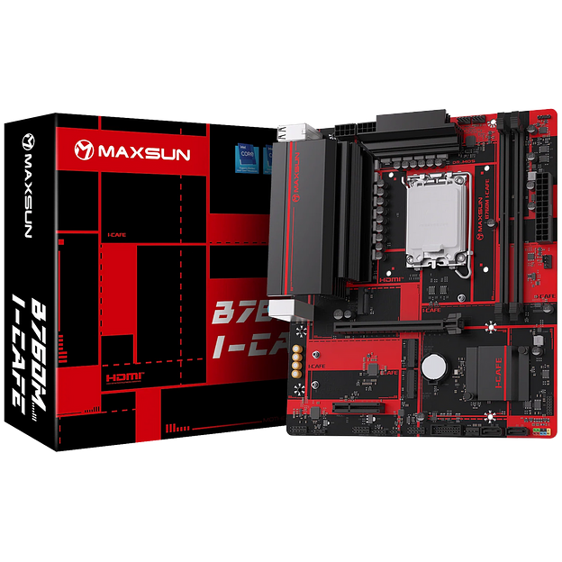 Материнская плата Maxsun MS-B760M I-CAFE B760, LGA1700, 2*DDR5, 1*PCIEx16, 1*PCIEx4, 3*M.2, 4*USB3.2Gen1, 8*USB2.0, 2*SATA3.0, 2.5G, DP, HDMI, M-ATX, RTL фото 1