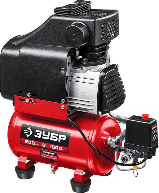Компрессор поршневой Зубр КП-200-6 безмасляный 200л/мин 6л 1500Вт красный фото 2