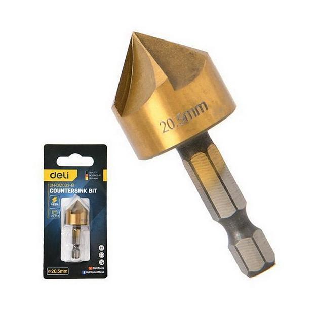 Зенковка конусная под М10 по металлу/дереву/пластику Deli DH-DJZ003-E1 20,5мм, сталь HSS, угол заточки 90град., шестигранный хвостовик фото 1