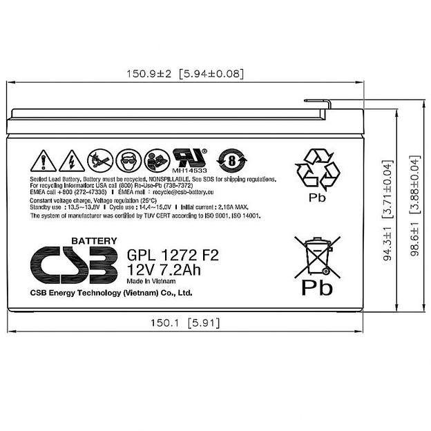 Аккумулятор CSB GPL1272 F2 фото 2
