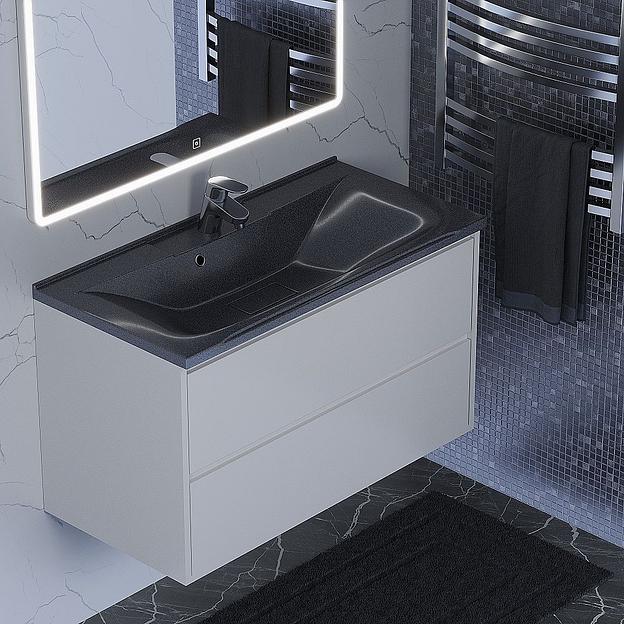 Раковина для ванной полувстраиваемая Uperwood Elen, 90 см, с декоративной крышкой, черный металл  фото 1