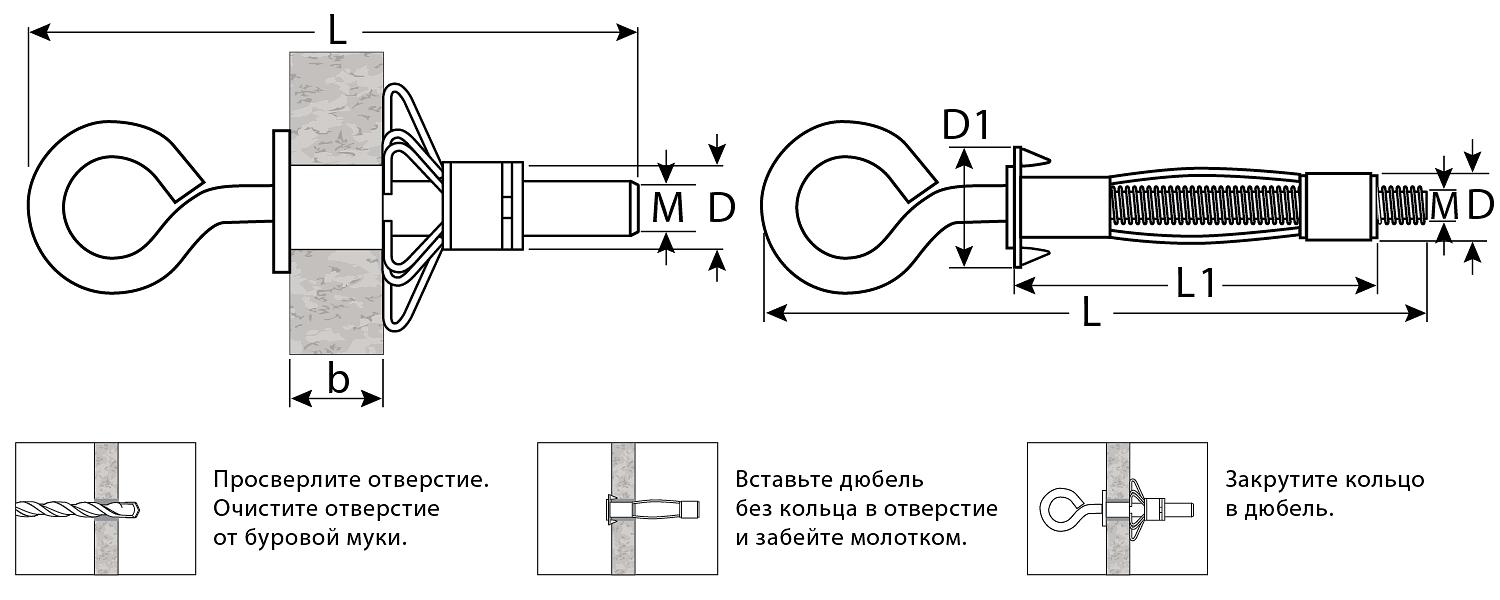 ЗУБР МОЛЛИ, М5 х 52 х 11 мм, 80 шт, анкер с кольцом для пустотелых конструкций (302532-05-052) фото 2