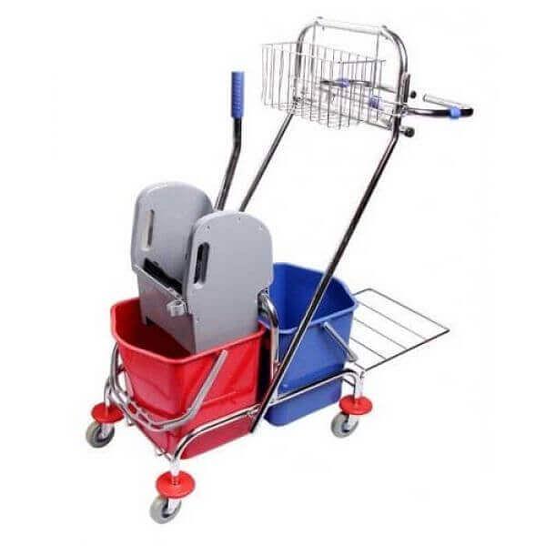 Тележка уборочная двухведерная 2х17 литров, держатель мешка для мусора, металлическая корзинка, отжим, Н0209 фото 1