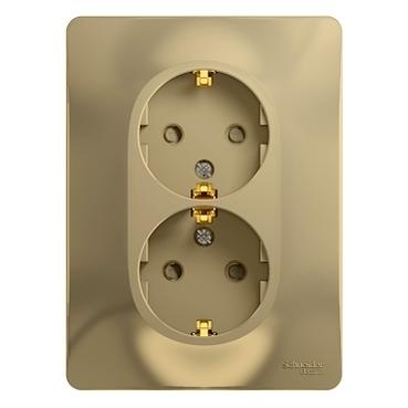 GLOSSA Розетка двойная с заземлением со шторками в сборе титан фото 2