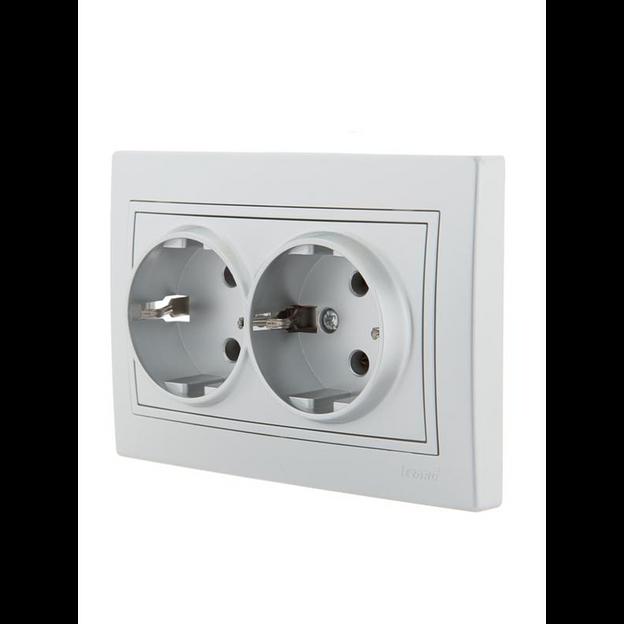 Розетка 2-м СП Mira 16А IP20 с заземл. со вставкой керамика сер. метал. LEZARD 701-1010-127 фото 2