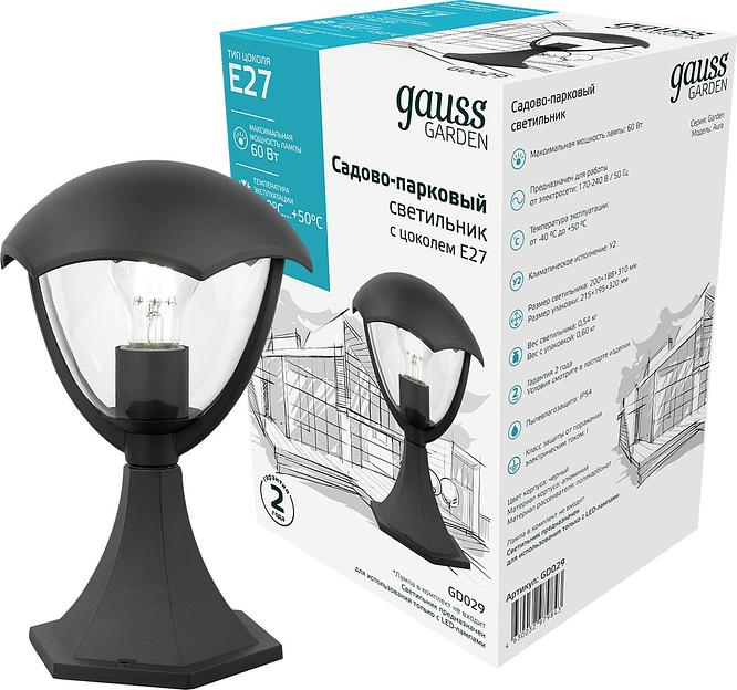 Светильник садово-парк. Gauss GD029 60Вт ламп.:1шт черный фото 2