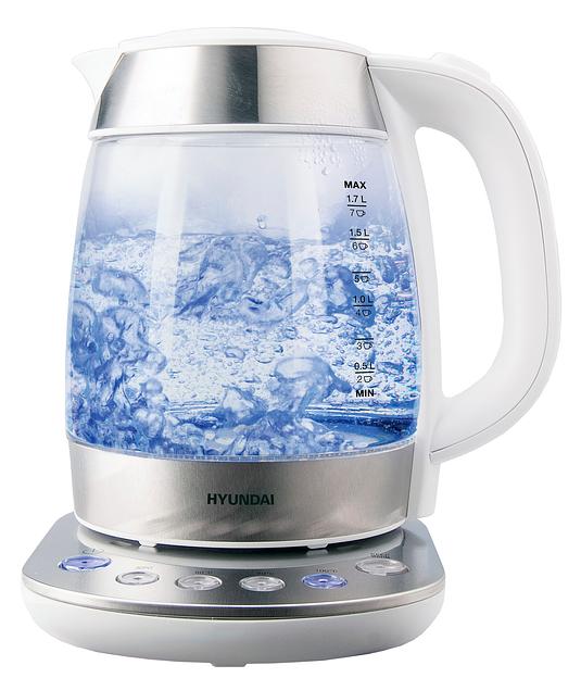 Чайник электрический Hyundai HYK-G4033 1.7л. 2200Вт белый/серебристый (корпус: стекло) фото 1