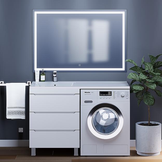 Тумба под стиральную машину Uperwood Tanos 60 см, напольная, белая, 3 ящика фото 3