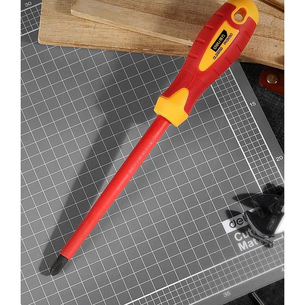 Диэлектрическая крестовая отвертка Deli DL518150 PH3х150мм сталь Cr-V, сертификат VDE для работ под напряжением до 1000 В фото 3