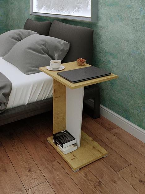 Столик журнальный Wood&Stone «Астион» белый, дуб бунратти 41.5×41.5×60 см фото 1