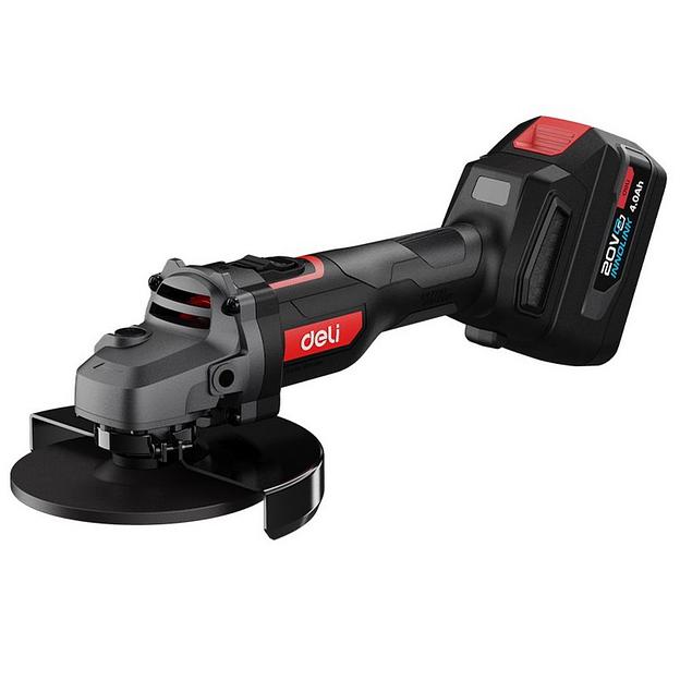 УШМ (болгарки) Deli Угловая шлифмашина аккумуляторная Deli DE-JM20-2D4 (2АКБ*4Ач + ЗУ, 20В, 125мм, М14, 3500/6000/10000об/мин, сумка) фото 1