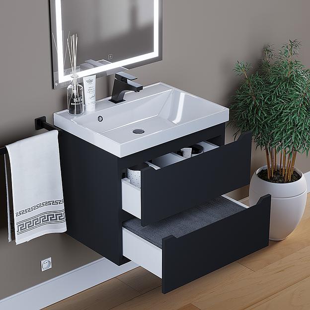 Тумба под раковину для ванной Uperwood Tanos 60 см, подвесная, черная матовая фото 3