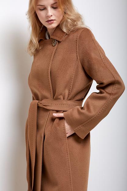 Женское демисезонное пальто двубортное Mmoda тёмный кэмл, арт.2202903-1 фото 5