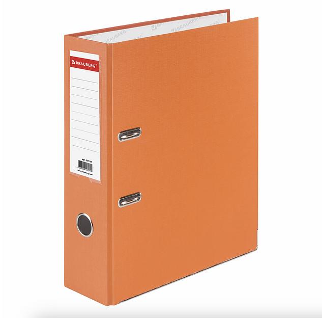 Папка-регистратор BRAUBERG с покрытием из ПВХ, 80 мм, с уголком, оранжевая (удвоенный срок службы), опт фото 1
