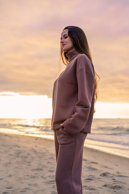 Костюм (свитшот+брюки прямые) цвет тёмно-бежевый ОПТ фото 2