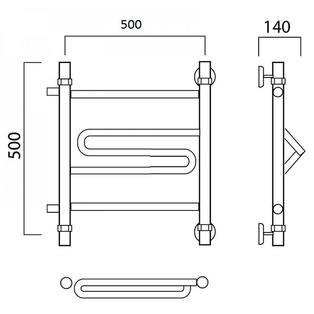 Полотенцесушитель водяной Роснерж Зиг-Заг L105001 50x50 с боковым подключением 400 фото 2