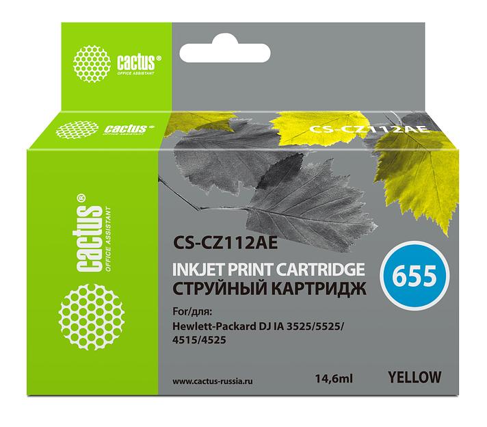 Картридж струйный Cactus CS-CZ112AE №655 желтый (14.6мл) для HP DJ IA 3525/5525/4525 фото 1