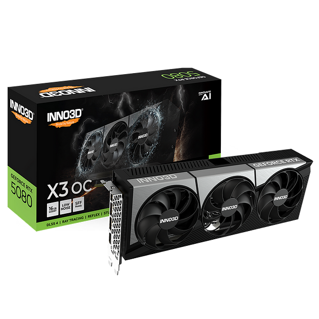 Видеокарта INNO3D RTX5080 ХЗ ОС 16GB GDDR7 256bit 3xDP HDMI 3FAN RTL фото 1