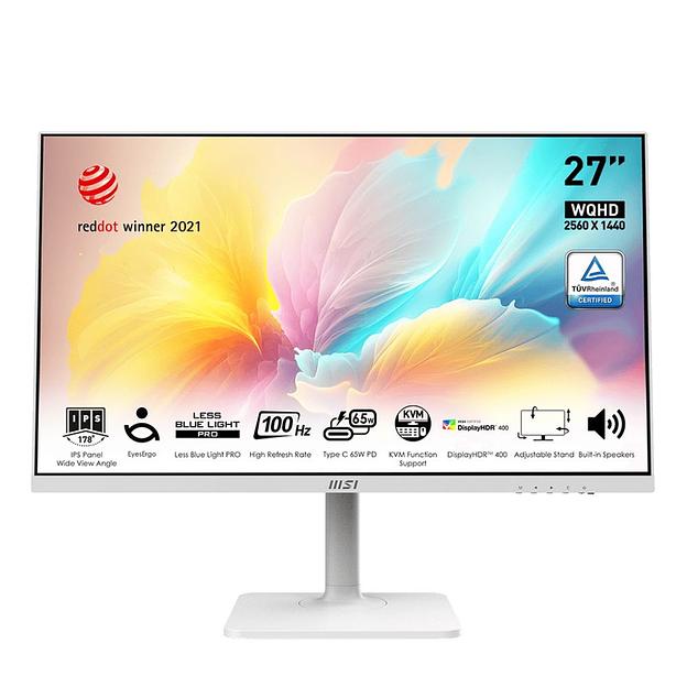 Монитор MSI Modern MD272QXPW 27" 16:9 WQHD(2560x1440) IPS Flat,1ms(MPRT),1000:1, 100M:1,300nit,178/178,HDMI 1.4b,DP 1.2,2xUSB 2.0 Type-A,USB 2.0 Type-B,Speaker,Tilt,Swivel,Height,Pivot,100Hz,White,1y war-ty (9S6-3PB19H-225) фото 1